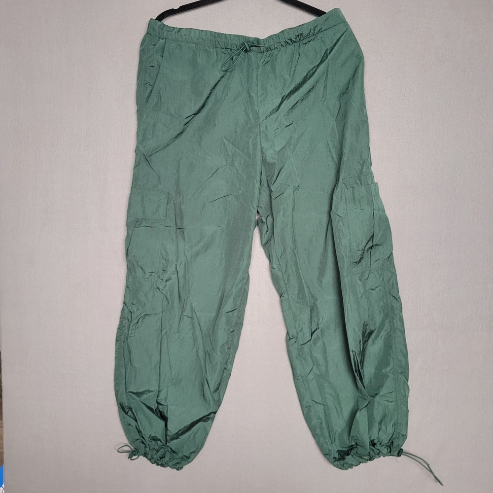 DOUBLE ZERO‎ Women's XL Green Nylon Cargo Jogger Pants Waist Elastic Cuffs
